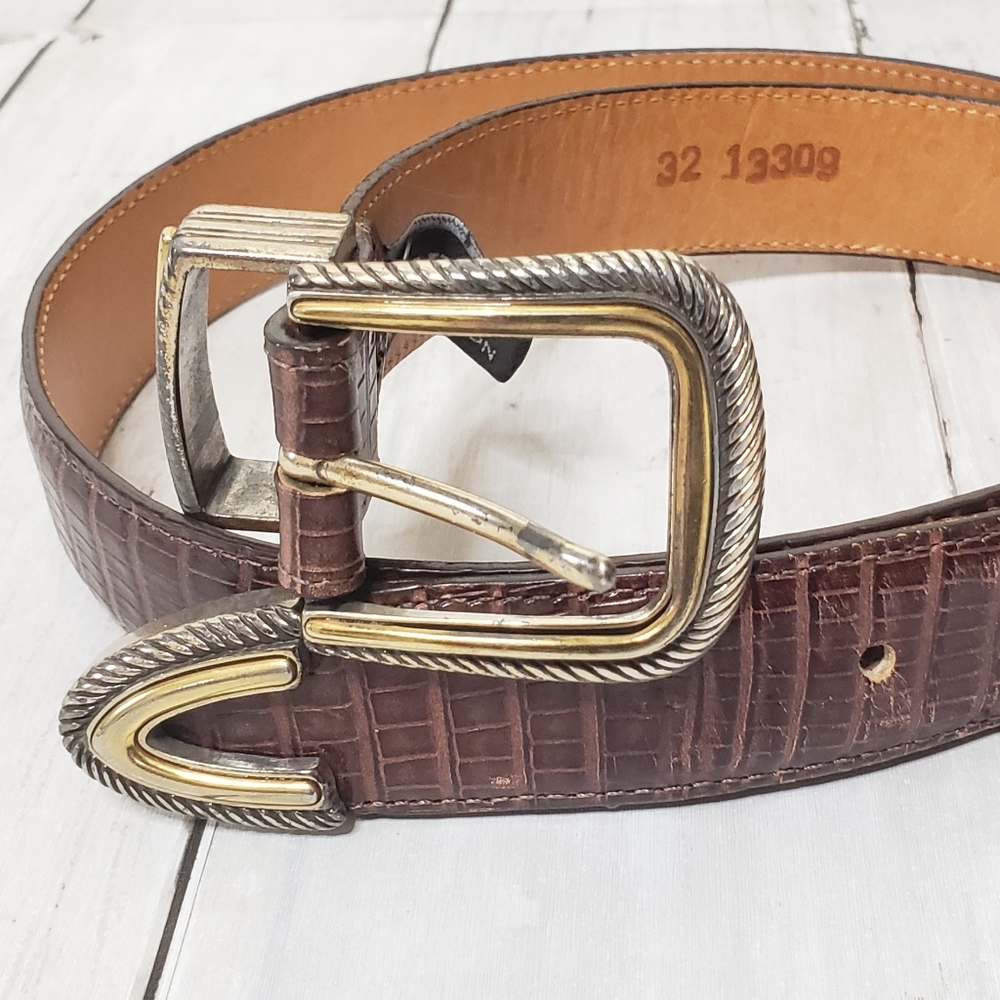 Onyx by Brighton Belt Vintage Size 32 Leather Brown Gold Silver 1990s 90s